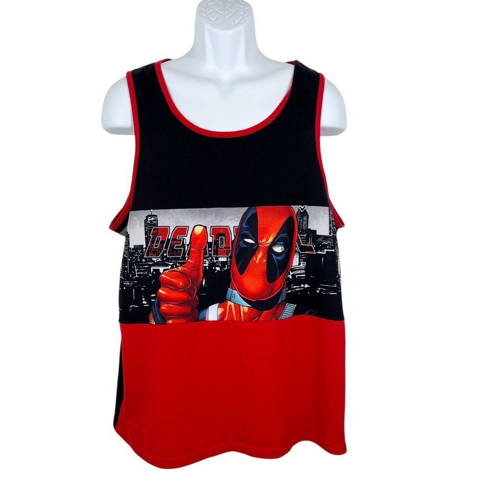 Marvel Deadpool Tank Top Men Extra Large Black Red Graphic Super Hero Sleeveless